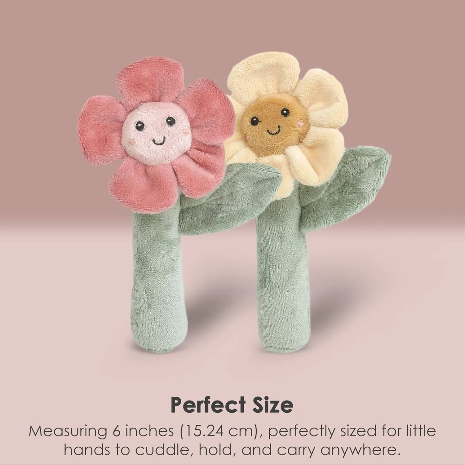 MON AMI Soft Baby Rattle Toy Set of 2 Pcs – 6”, Flower Shaped Plush Stuffed Rattle for Newborns, Babies, Sensory Development Toys for Infants & Toddlers
