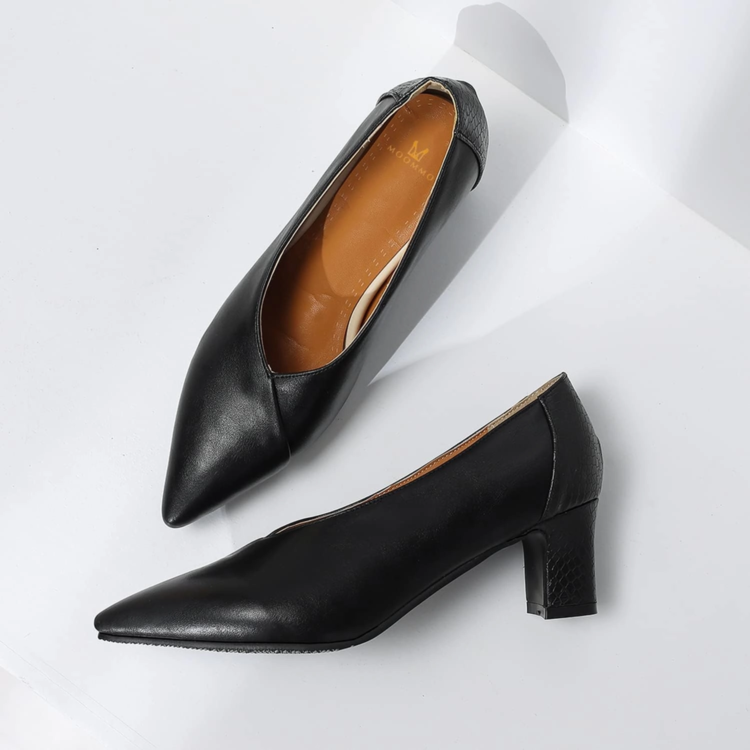 MOOMMO Women Comfortable Chunky Block Heel Pumps Shoes Pointed Toe Slip on Suede Penny Loafers Mid Heel Closed Pointy Toe Work Shoes Office Patchwork Ladies Dressy Fall Fashion Elegant 4-13 M US