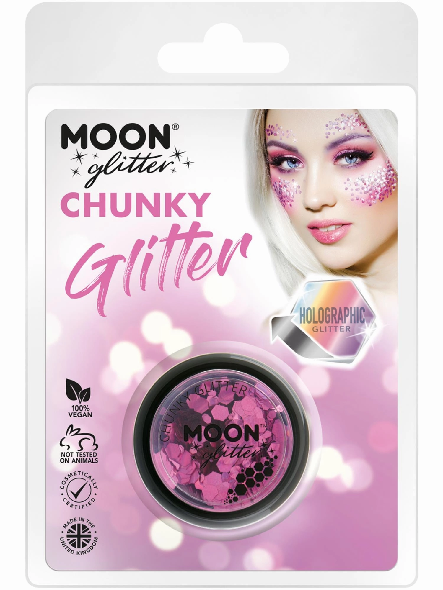 Moon Glitter Holographic Chunky Glitter, Pink  Wholesale