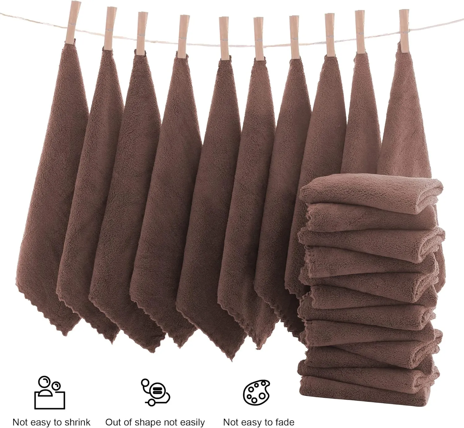 MOONQUEEN Ultra Soft Premium Washcloths Set - 12 x 12 inches - 24 Pack - Quick Drying - Highly Absorbent Coral Velvet Bathroom Wash Clothes - Use as Bath, Spa, Facial, Fingertip Towel (Wood Brown)