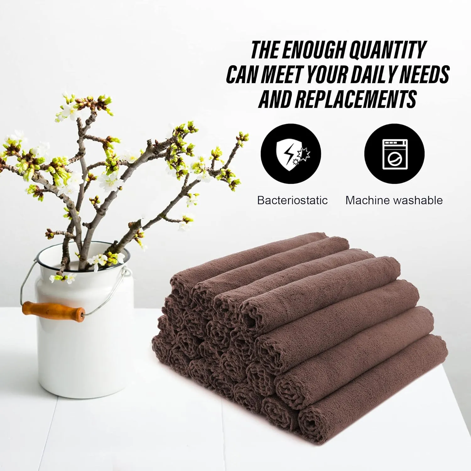 MOONQUEEN Ultra Soft Premium Washcloths Set - 12 x 12 inches - 24 Pack - Quick Drying - Highly Absorbent Coral Velvet Bathroom Wash Clothes - Use as Bath, Spa, Facial, Fingertip Towel (Wood Brown)