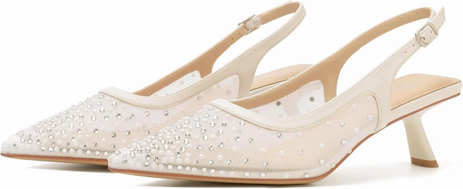 Mostrin Kitten Heels for Women Pointed Toe Pumps Patent Leather Low Heel Slingback Heels with Buckle Dress Shoes for Dating Party Working