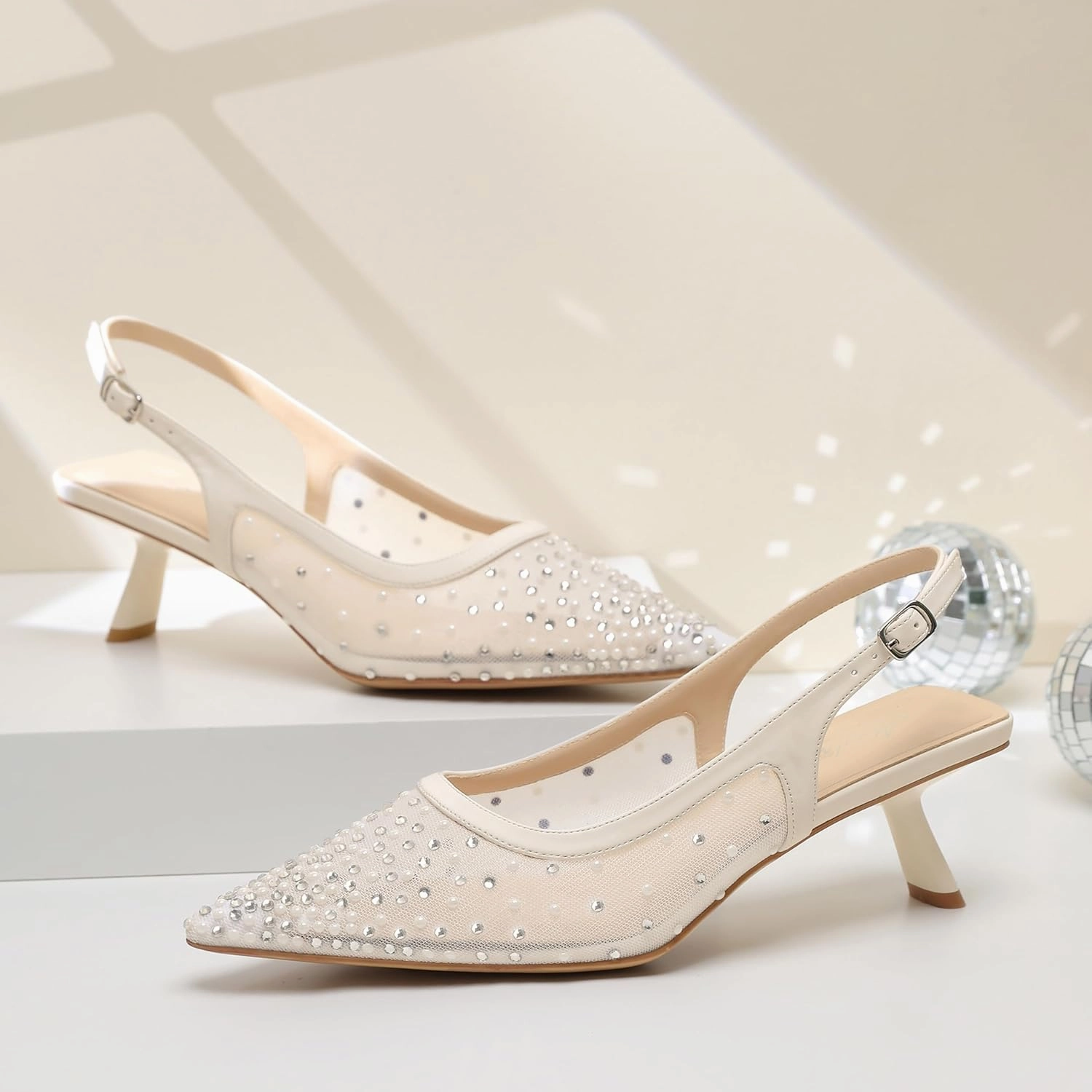 Mostrin Kitten Heels for Women Pointed Toe Pumps Patent Leather Low Heel Slingback Heels with Buckle Dress Shoes for Dating Party Working