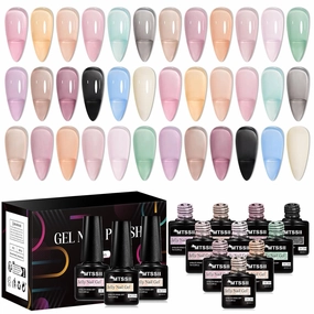 MTSSII 18PCS Jelly Gel Nail Polish Set Blue Pink Gel Polish Kit Nail Art Gift Set Clear Translucent Gel Polish Set Manicure Kit UV LED Soak Off for Home Salon Gift