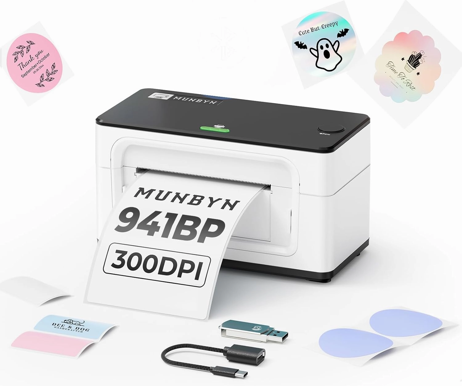 MUNBYN Bluetooth Thermal Label Printer 941B, Wireless 300DPI 4x6 Shipping Label Printer for Small Business, Compatible with Windows, Mac, iPhone, Android, PC, Ebay, Amazon, Shopify, Etsy, USPS (White)