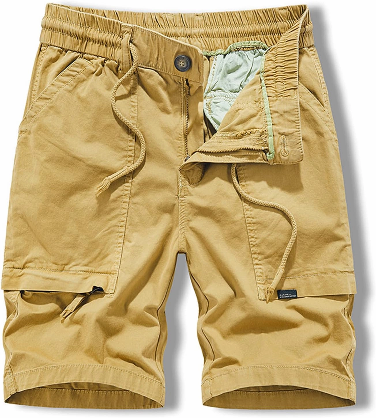 Muscularfit Cotton Shorts for Men 2023 Solid Drawstring Elastic Waist Multi Pockets Cargo Shorts Casual Work Tooling Shorts