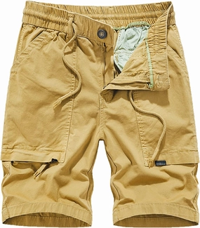 Muscularfit Cotton Shorts for Men 2023 Solid Drawstring Elastic Waist Multi Pockets Cargo Shorts Casual Work Tooling Shorts