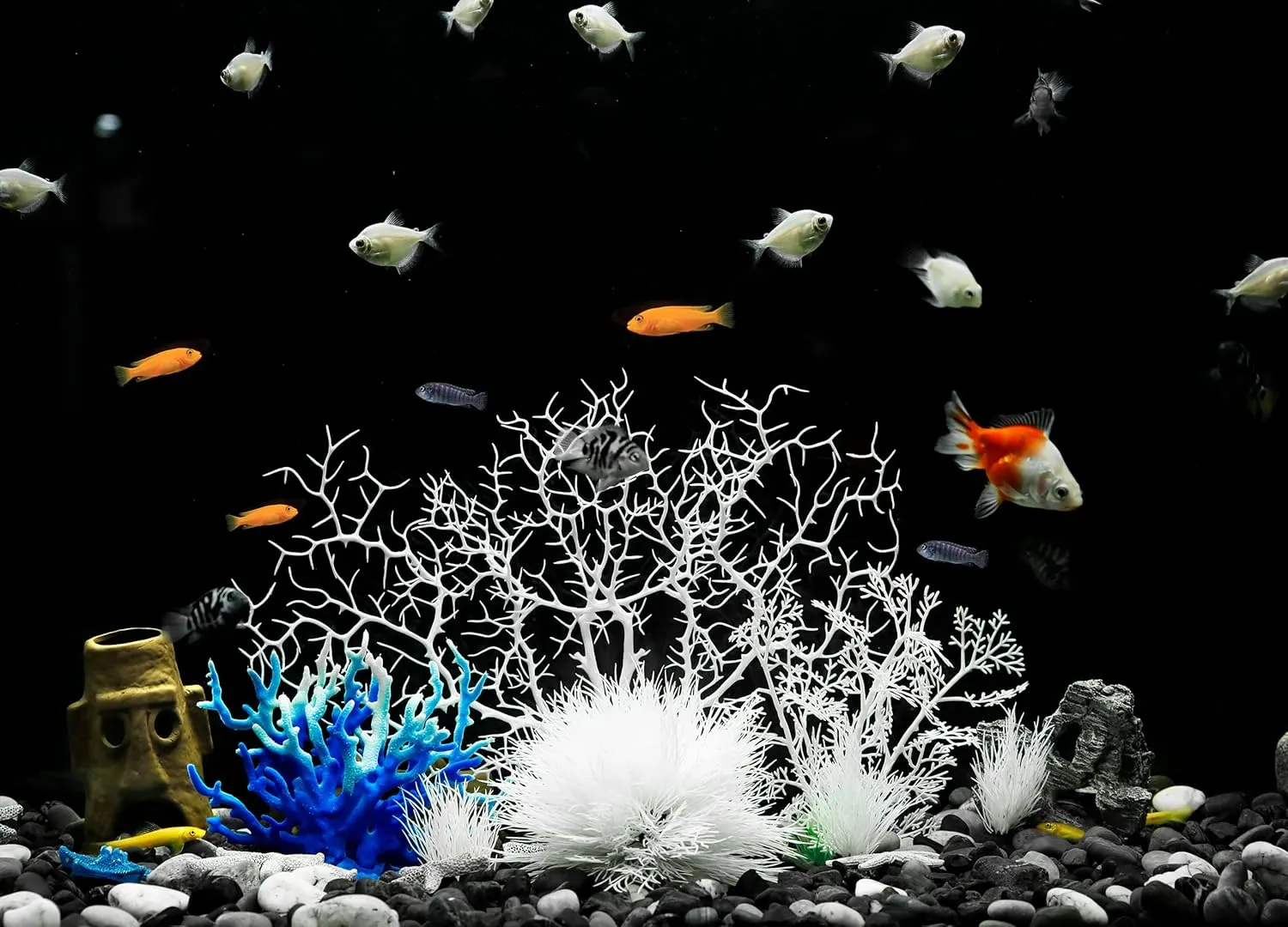 MyLifeUNIT Aquarium Plants, 7 Pack Artificial Coral Ornament for Fish Tank Decorations (White)