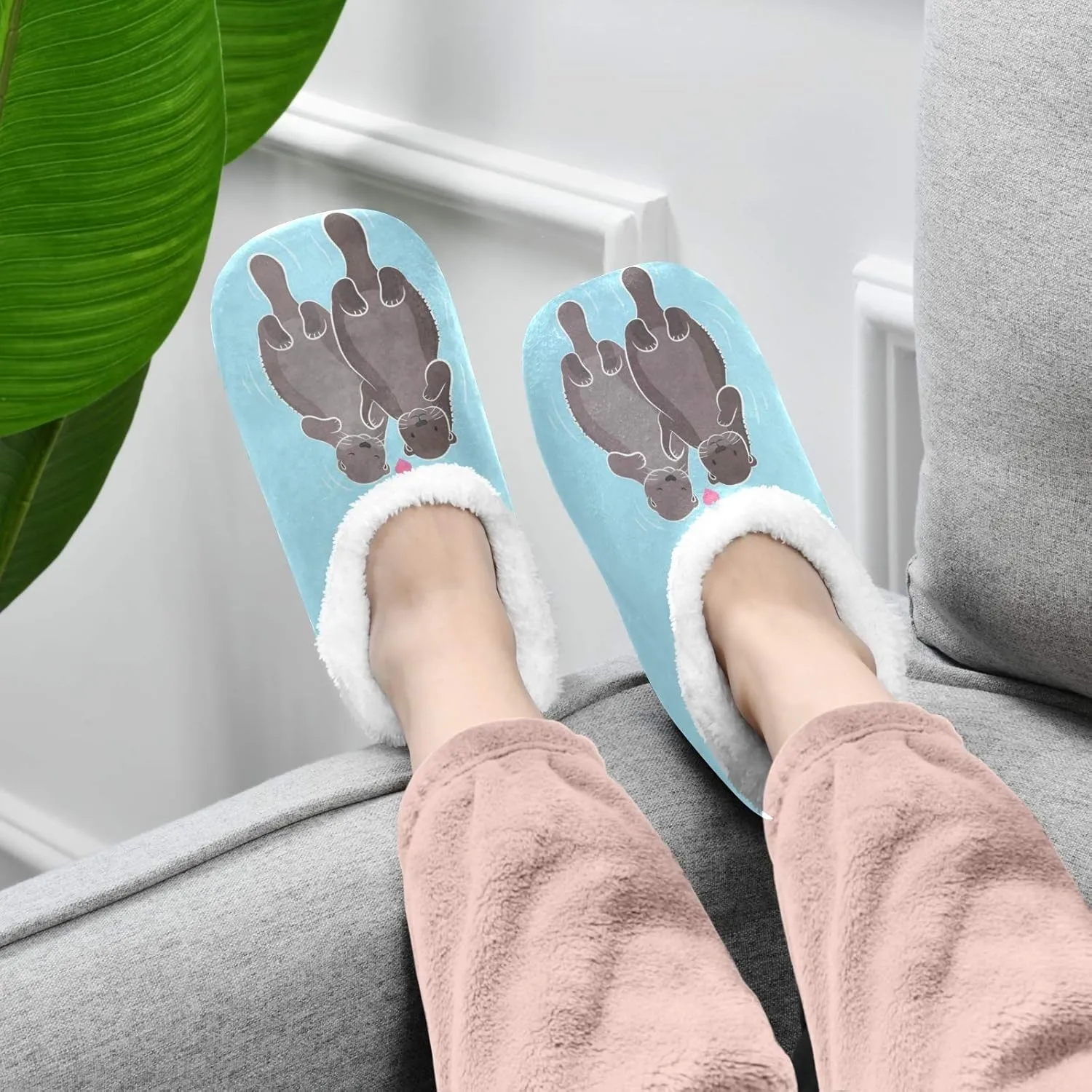 Naanle Women's Winter Memory Foam Slippers, Grey, Size 5-6, Closed Toe, No Heel, Medium Width, Solid Pattern, Fuzzy Fleece Lining, Anti-Slip Rubber Sole
