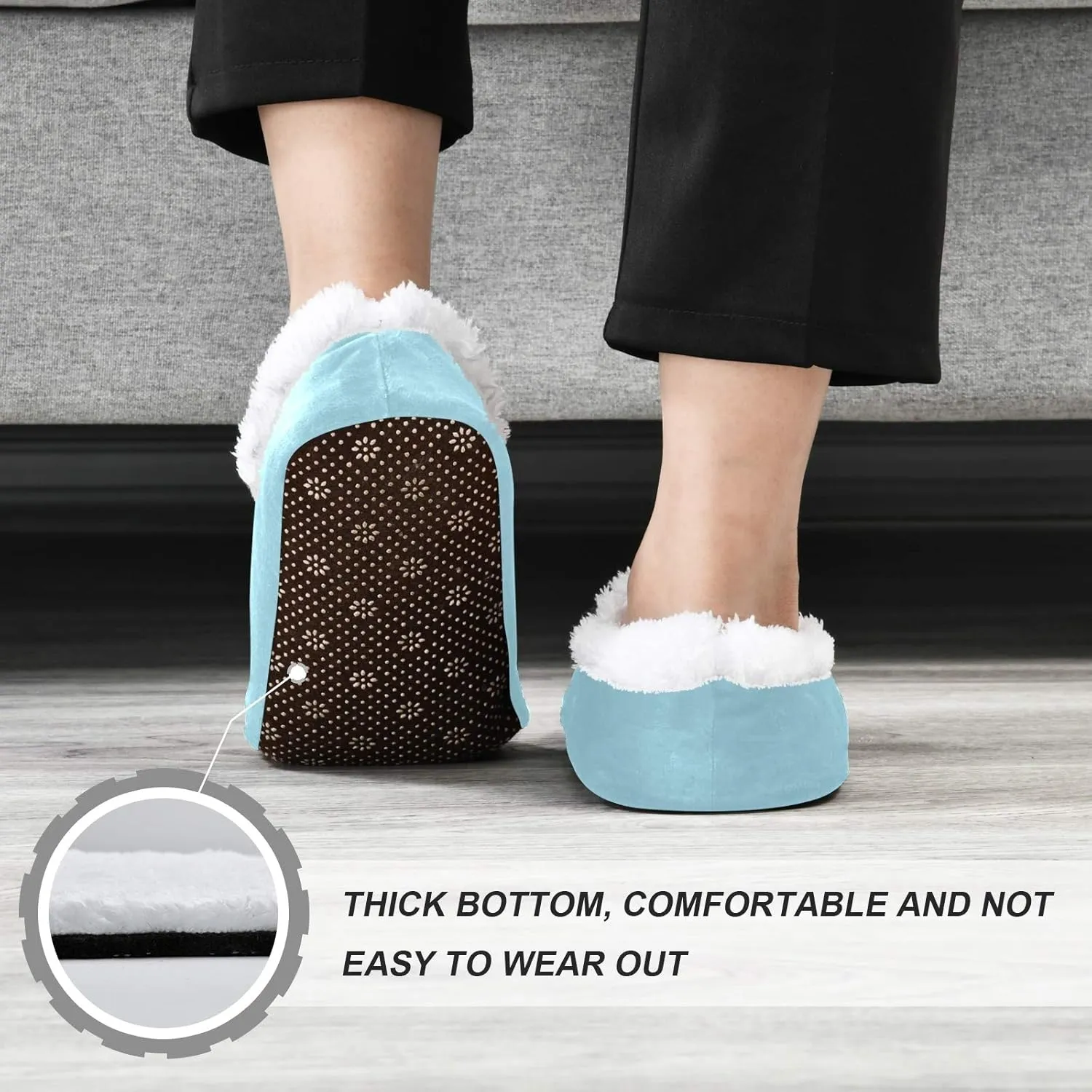Naanle Women's Winter Memory Foam Slippers, Grey, Size 5-6, Closed Toe, No Heel, Medium Width, Solid Pattern, Fuzzy Fleece Lining, Anti-Slip Rubber Sole