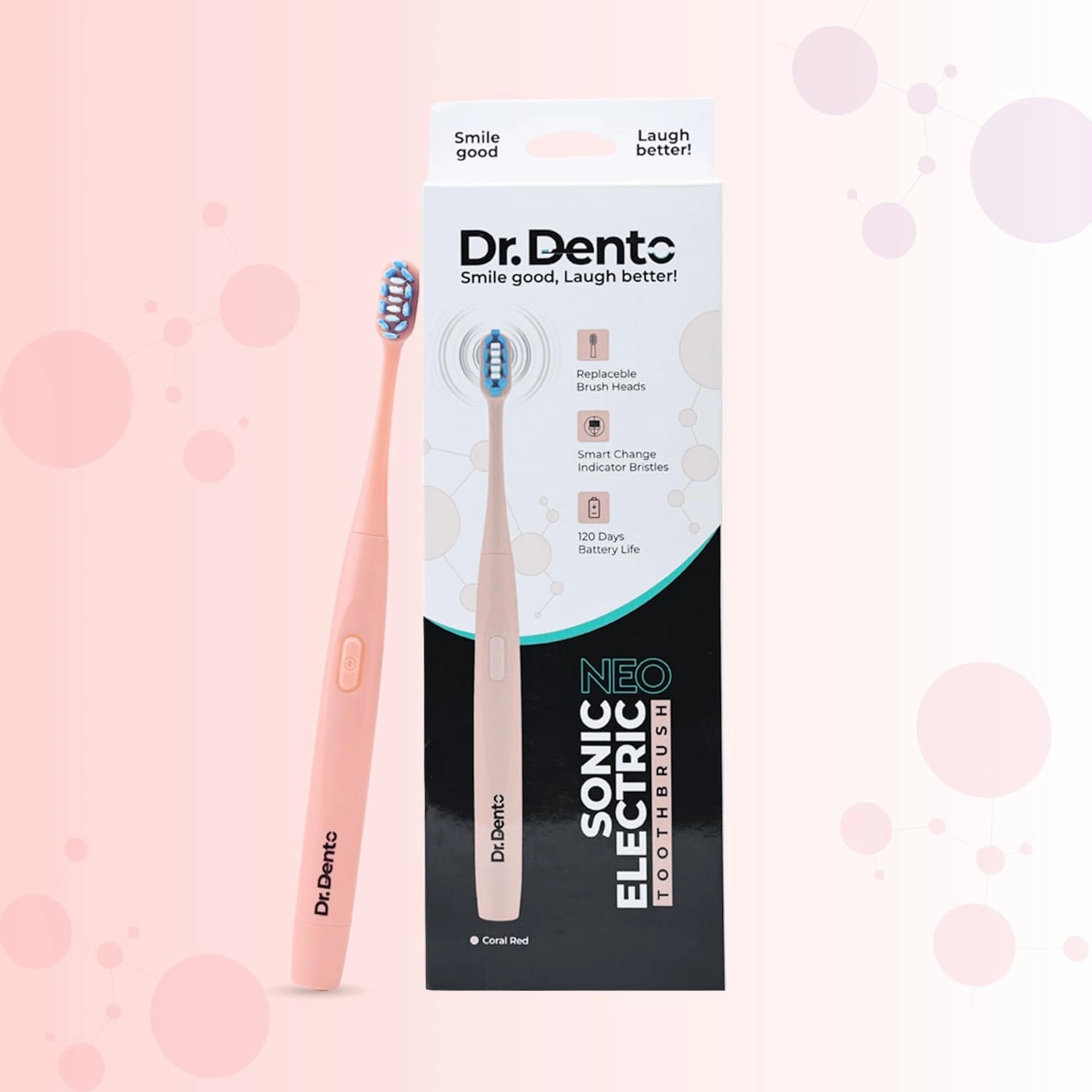 Neo Sonic Electric Toothbrush AAA Powered 120 Days Battery Life Ultra Soft Dupont and Vibrating Bristles for Unisex Adults 2 Brush Heads & 1 Brush Head Cover (Coral Red)