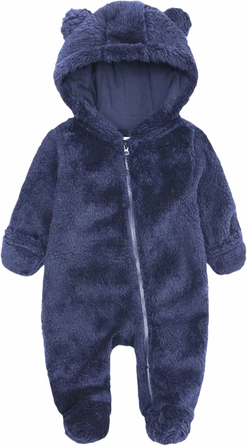 Newborn Baby Romper Fleece Onesie Jumpsuit Toddler Warm Hooded Outwear Outfits for Infant