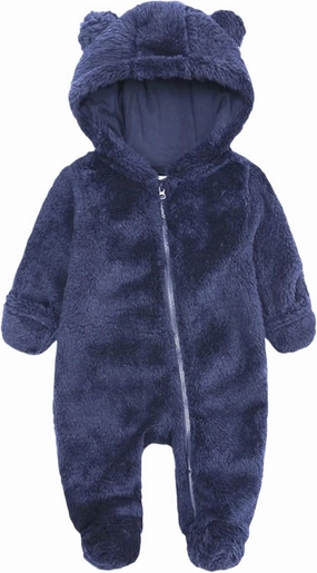 Newborn Baby Romper Fleece Onesie Jumpsuit Toddler Warm Hooded Outwear Outfits for Infant
