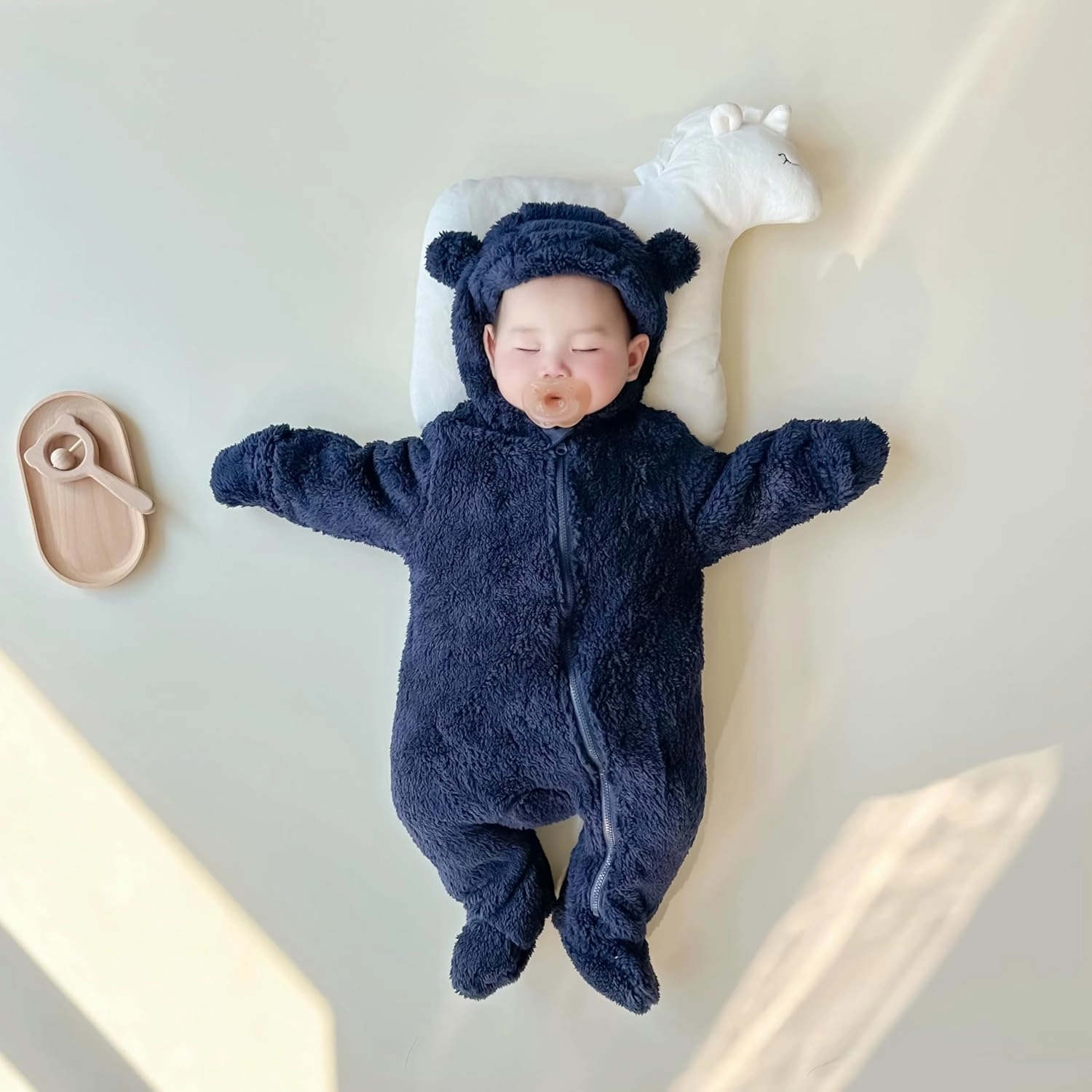 Newborn Baby Romper Fleece Onesie Jumpsuit Toddler Warm Hooded Outwear Outfits for Infant