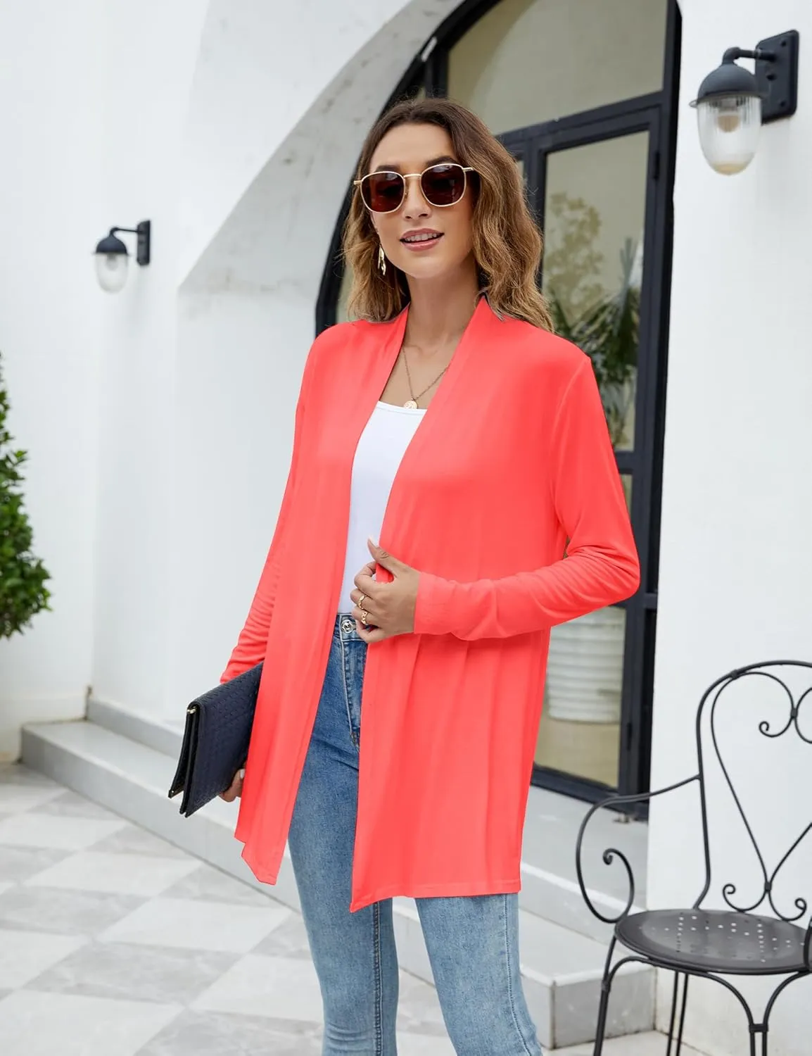 Newchoice Womens Casual Lightweight Long Sleeve Cardigan Soft Drape Open Front Fall Dusters (S-3XL)
