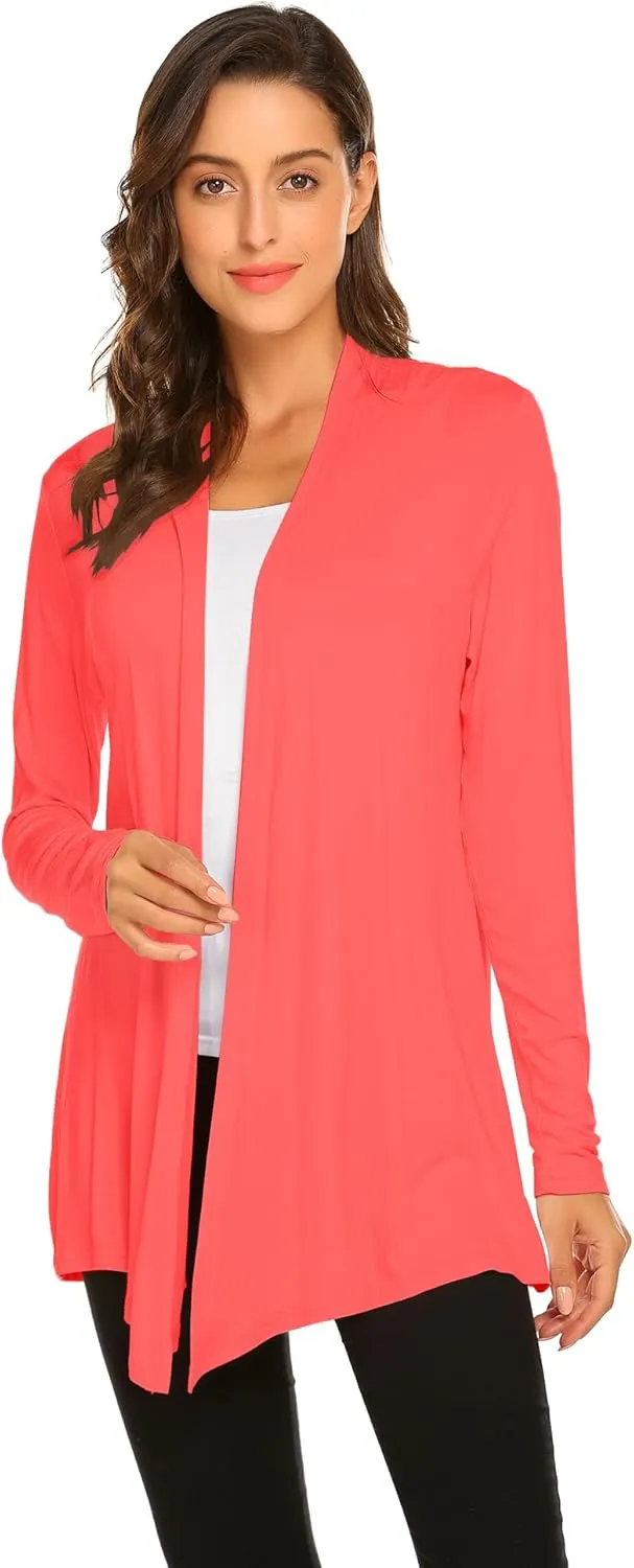 Newchoice Womens Casual Lightweight Long Sleeve Cardigan Soft Drape Open Front Fall Dusters (S-3XL)