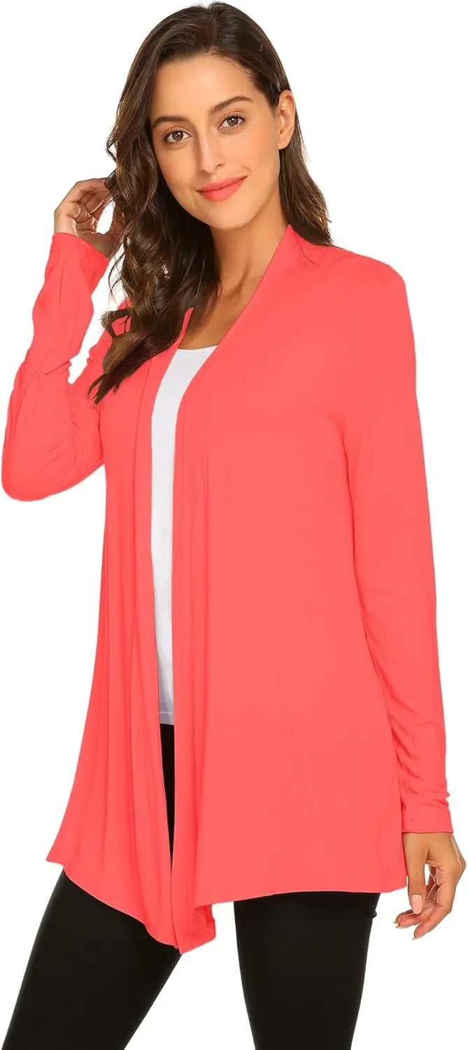 Newchoice Womens Casual Lightweight Long Sleeve Cardigan Soft Drape Open Front Fall Dusters (S-3XL)