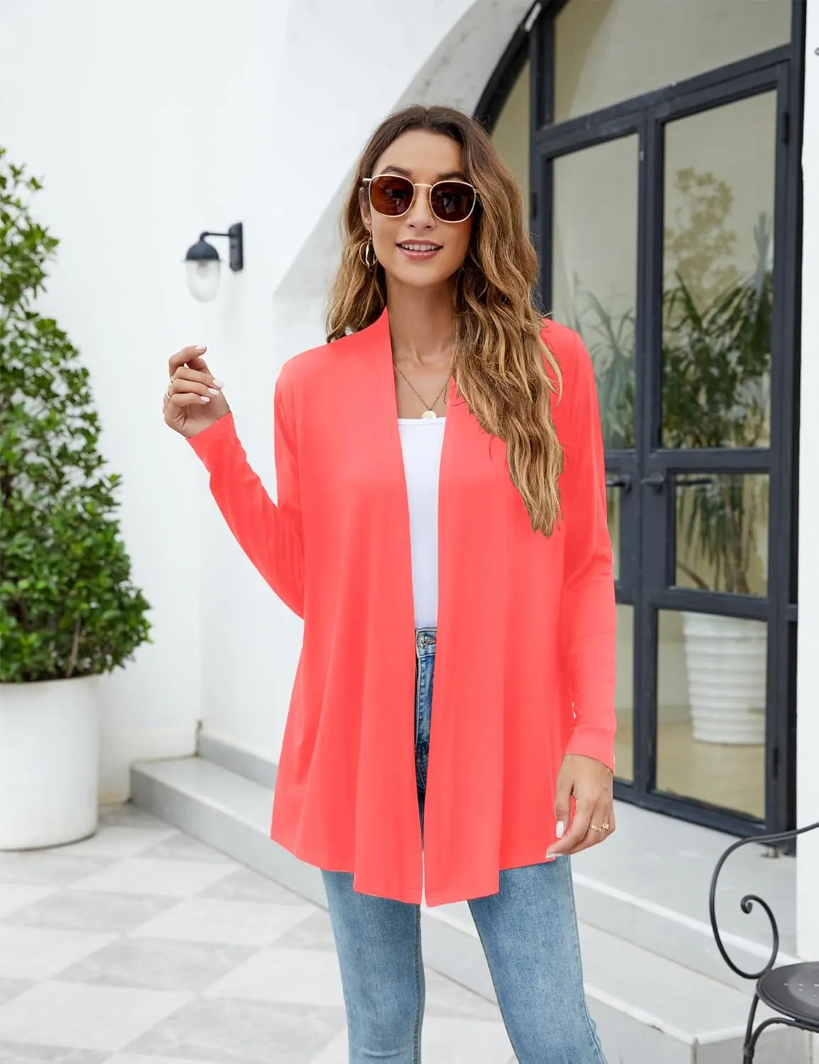 Newchoice Womens Casual Lightweight Long Sleeve Cardigan Soft Drape Open Front Fall Dusters (S-3XL)