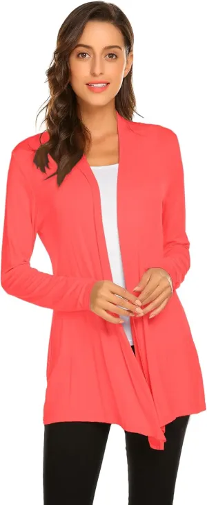 Newchoice Womens Casual Lightweight Long Sleeve Cardigan Soft Drape Open Front Fall Dusters (S-3XL)