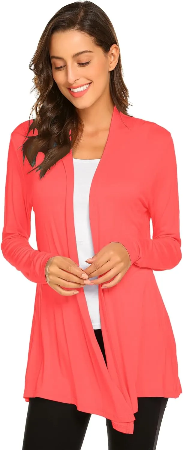 Newchoice Womens Casual Lightweight Long Sleeve Cardigan Soft Drape Open Front Fall Dusters (S-3XL)