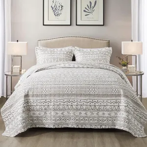 NEWLAKE Quilt Bedspread Sets-Reversible Soft Beige Striped Vintage Pattern Coverlet Set, Queen Size