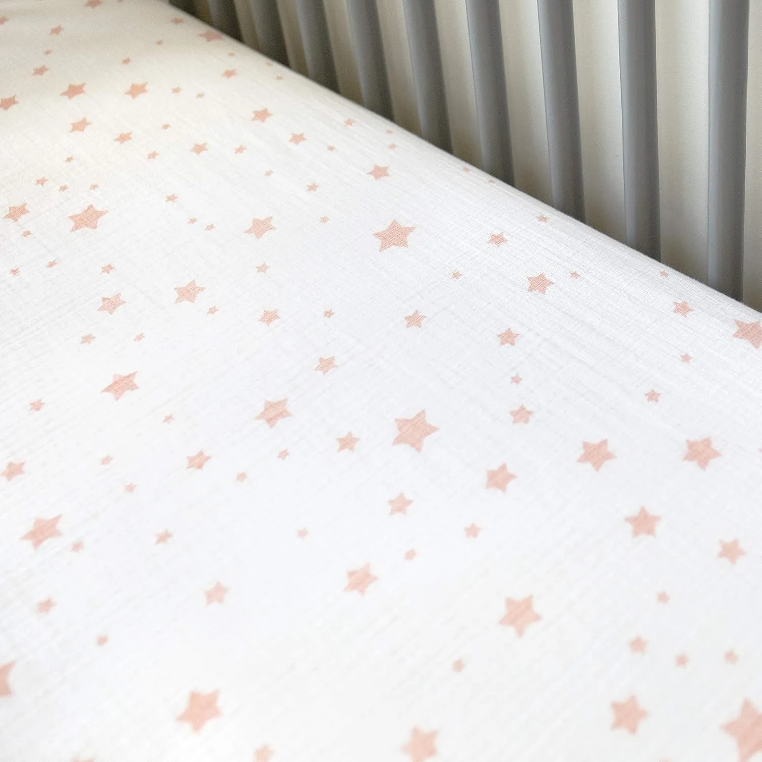 Newton Baby Mini Crib Fitted Sheets (2-Pack) | Organic Muslin Cotton, Breathable & Soft Baby Sheets, Machine Washable Baby Mattress Sheets, Fits Any Mini Sized Crib 24" x 38", Stardust Coral   White