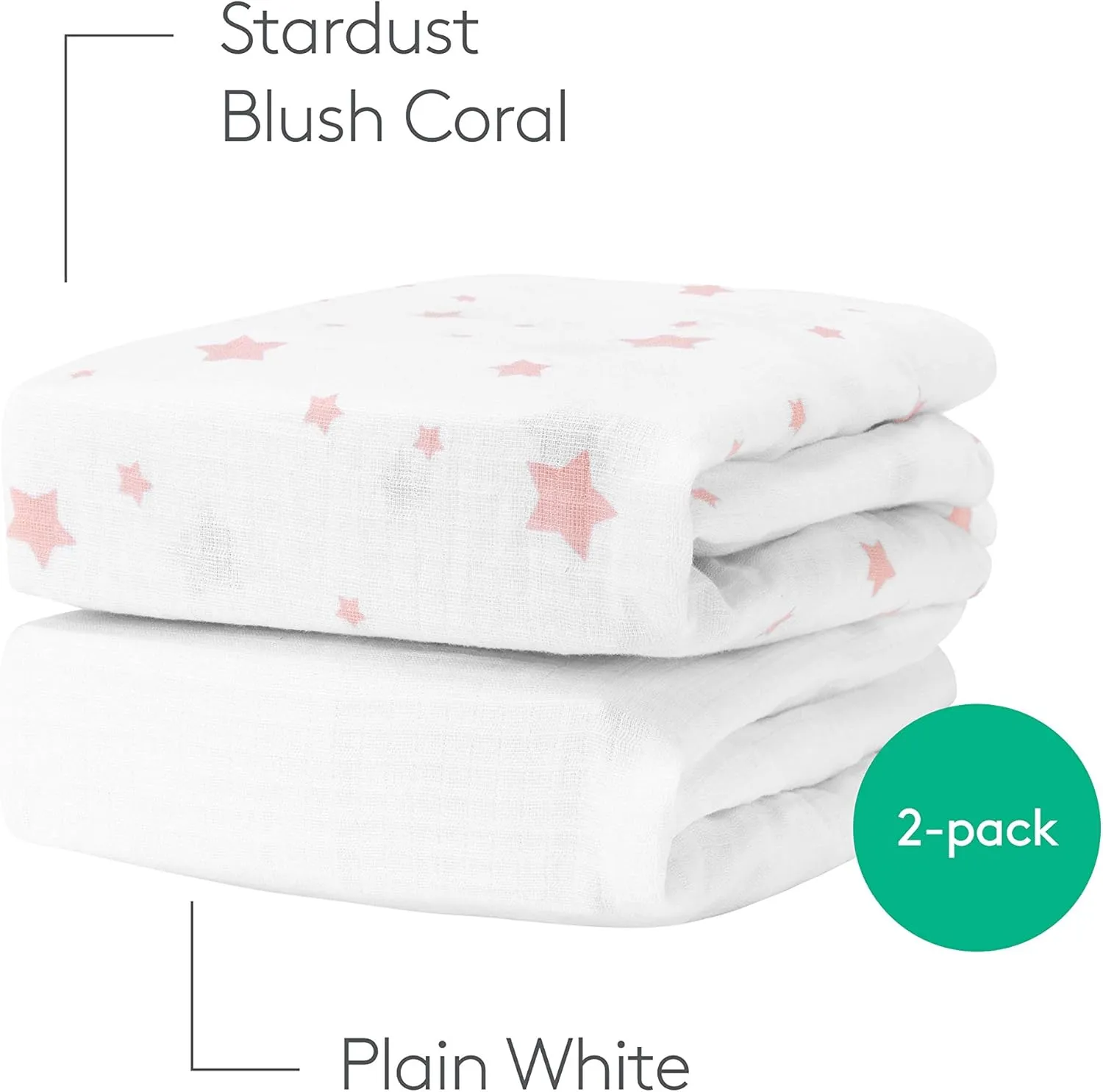 Newton Baby Mini Crib Fitted Sheets (2-Pack) | Organic Muslin Cotton, Breathable & Soft Baby Sheets, Machine Washable Baby Mattress Sheets, Fits Any Mini Sized Crib 24" x 38", Stardust Coral   White