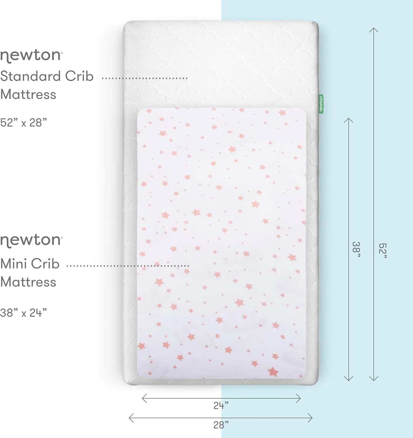 Newton Baby Mini Crib Fitted Sheets (2-Pack) | Organic Muslin Cotton, Breathable & Soft Baby Sheets, Machine Washable Baby Mattress Sheets, Fits Any Mini Sized Crib 24" x 38", Stardust Coral   White