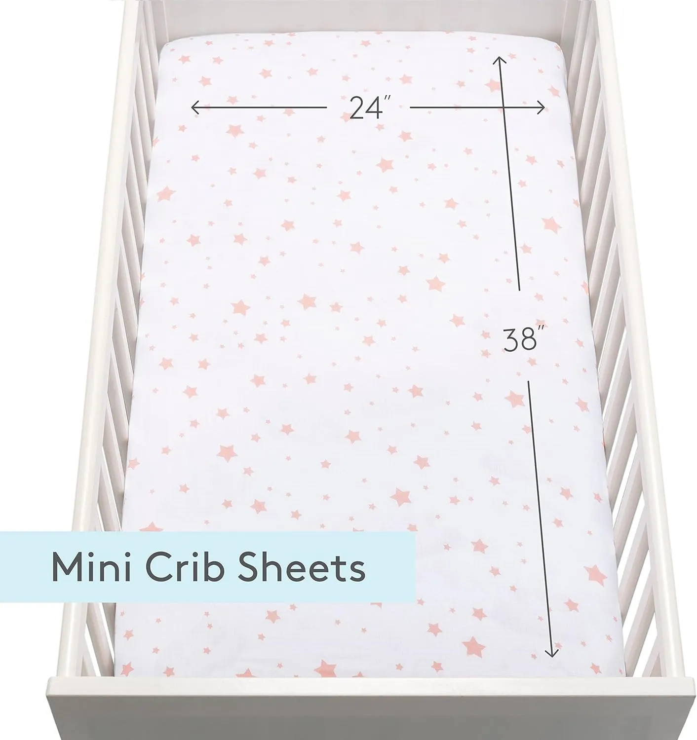 Newton Baby Mini Crib Fitted Sheets (2-Pack) | Organic Muslin Cotton, Breathable & Soft Baby Sheets, Machine Washable Baby Mattress Sheets, Fits Any Mini Sized Crib 24" x 38", Stardust Coral   White