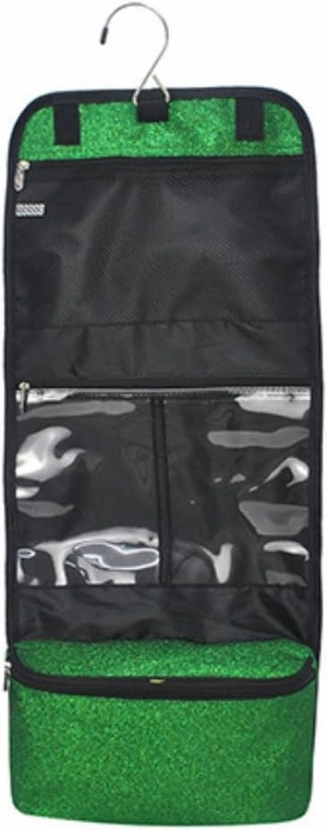 NGIL Glitter Travel Hanging Toiletry Bag for Cheerleaders and Dance Teams, Toiletry Organizer and Toiletry Bag for Women, Cosmetic Travel Bag(Glitter-Green)