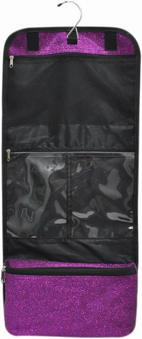 NGIL Glitter Travel Hanging Toiletry Bag for Cheerleaders and Dance Teams, Toiletry Organizer and Toiletry Bag for Women, Cosmetic Travel Bag(Glitter-Purple)