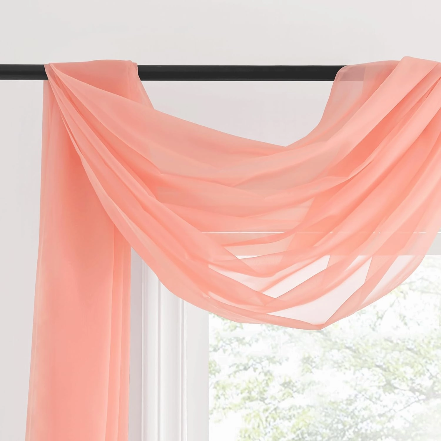 NICETOWN Sheer Scarf Curtain for Bedroom - Soft Voile Textured Window Topper Curtain Valance for Princess/Daughter Room Decor (W60 x L216, 1 Pack, Coral)