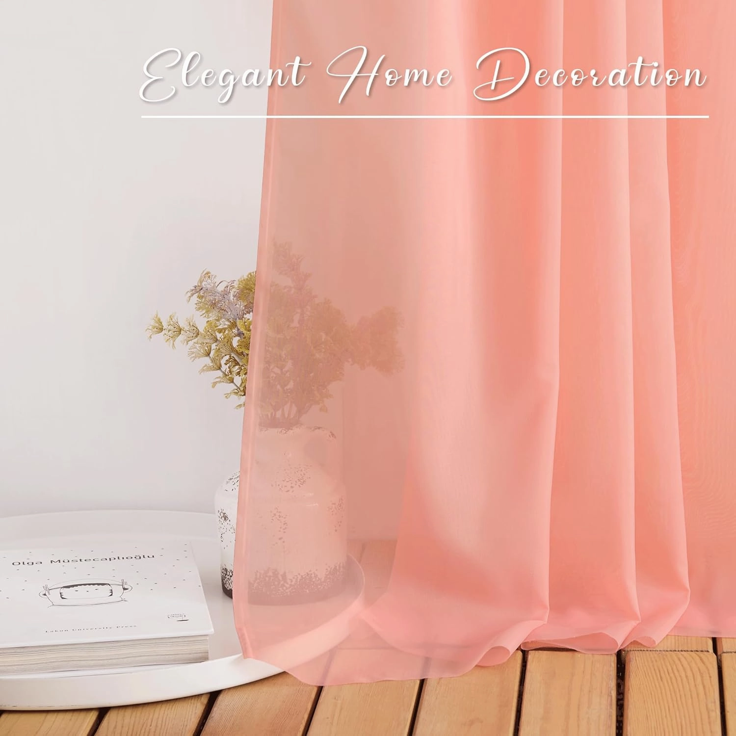 NICETOWN Sheer Scarf Curtain for Bedroom - Soft Voile Textured Window Topper Curtain Valance for Princess/Daughter Room Decor (W60 x L216, 1 Pack, Coral)