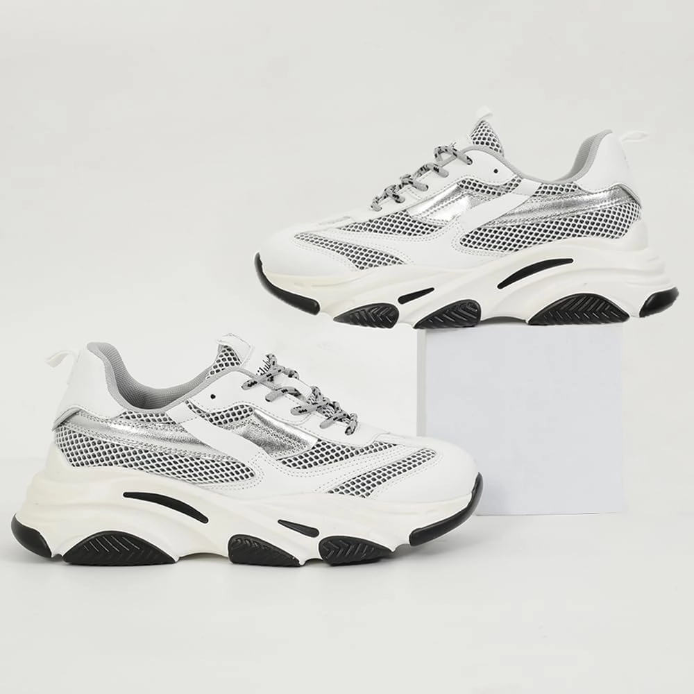 Niluber Women's Chunky Platform Sneakers-Slip On Breathable Running Shoes-Lightweight Glitter Rhinestone White Black Walking Shoes