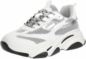 Niluber Women's Chunky Platform Sneakers-Slip On Breathable Running Shoes-Lightweight Glitter Rhinestone White Black Walking Shoes