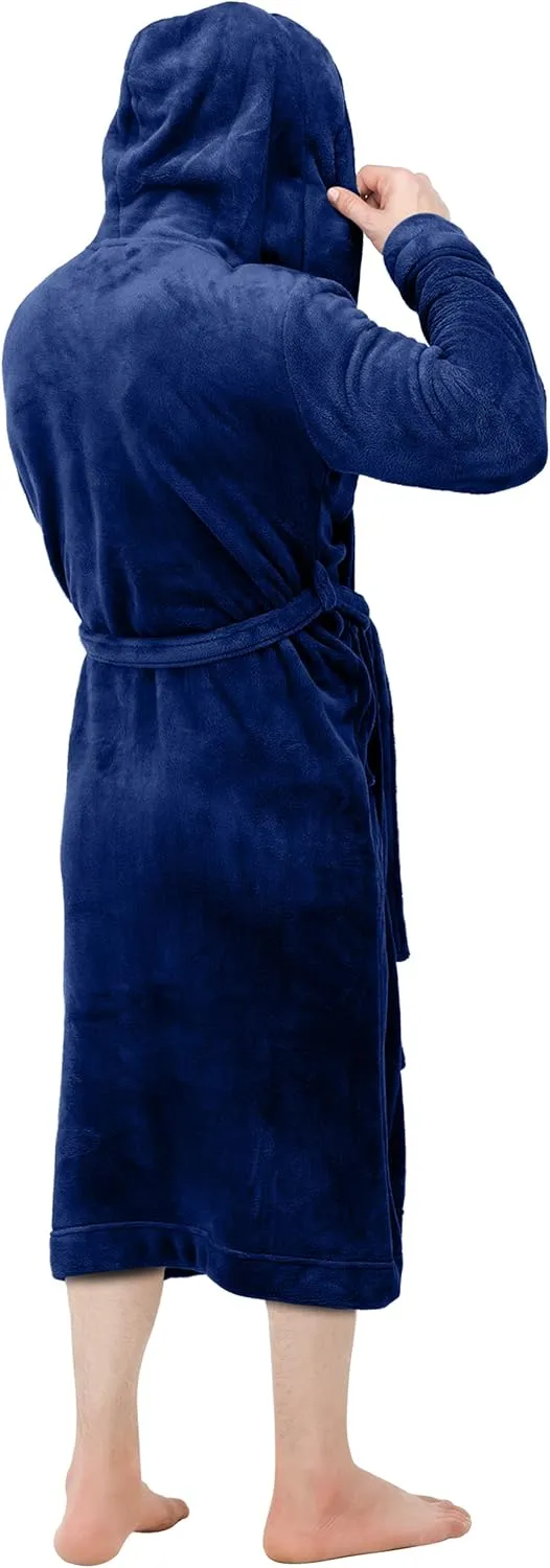 NY Threads Men's Hooded Fleece Bathrobe Plush Long Spa Robe
