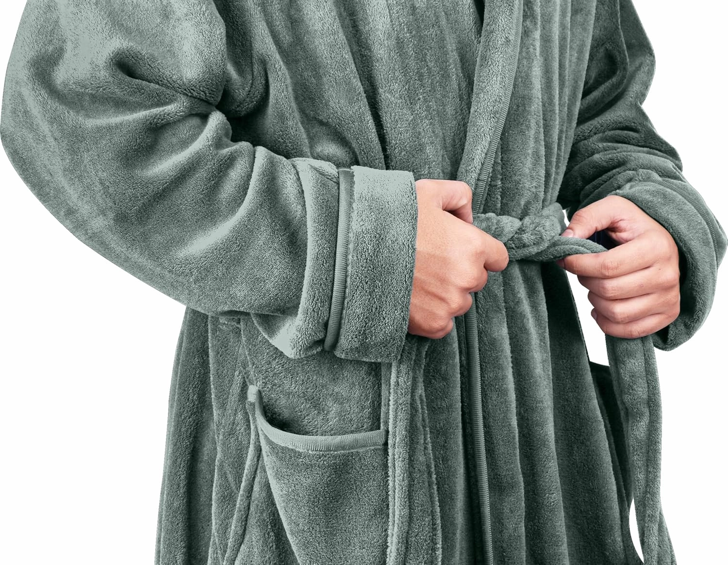 NY Threads Luxurious Mens Shawl Collar Fleece Bathrobe Long Spa Robe