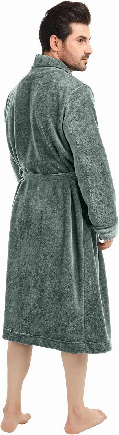 NY Threads Luxurious Mens Shawl Collar Fleece Bathrobe Long Spa Robe