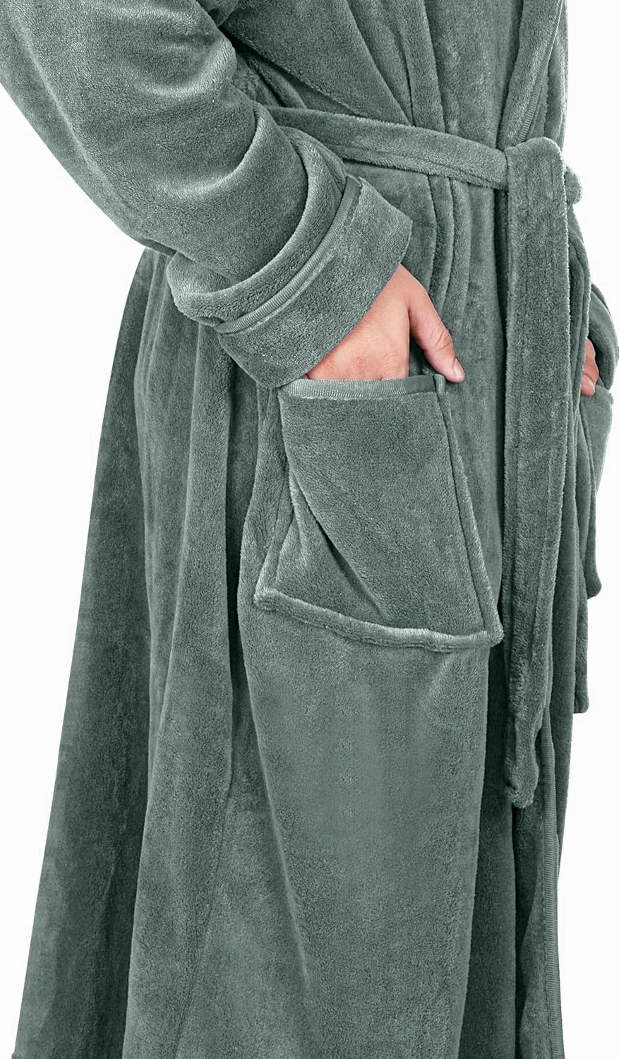 NY Threads Luxurious Mens Shawl Collar Fleece Bathrobe Long Spa Robe