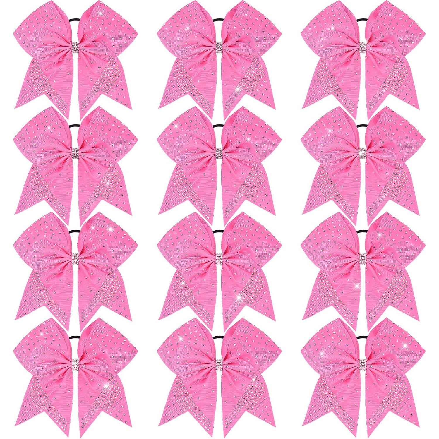 Oaoleer 12PCS Glitter Cheer Hair Bows for Cheerleading, 7inch Large Jumbo Cheer Bow with Ponytail Holder for Teen Girls Softball Cheerleader (Pink)