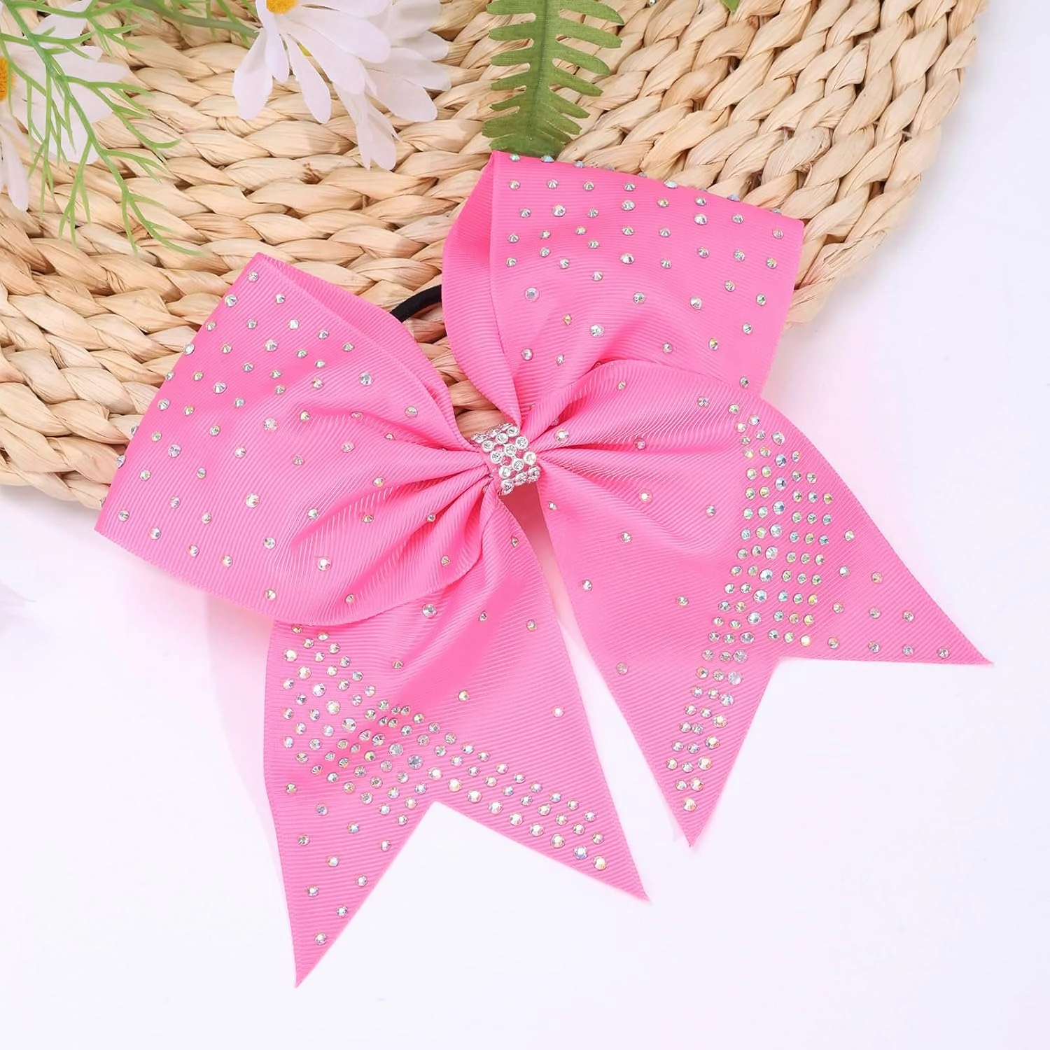Oaoleer 12PCS Glitter Cheer Hair Bows for Cheerleading, 7inch Large Jumbo Cheer Bow with Ponytail Holder for Teen Girls Softball Cheerleader (Pink)