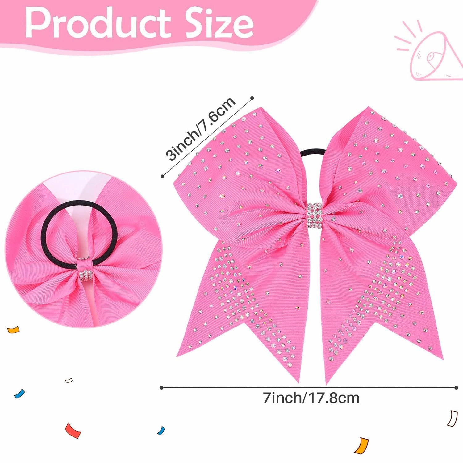 Oaoleer 12PCS Glitter Cheer Hair Bows for Cheerleading, 7inch Large Jumbo Cheer Bow with Ponytail Holder for Teen Girls Softball Cheerleader (Pink)