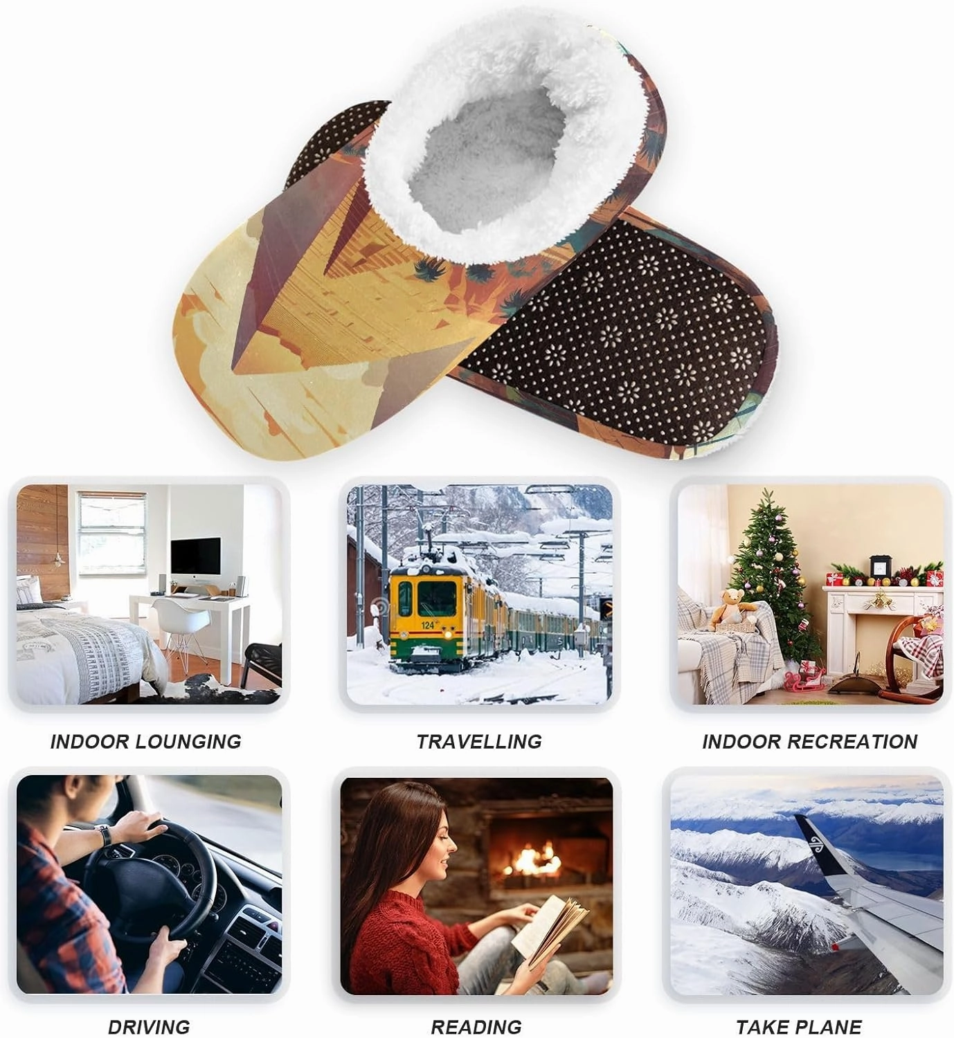 Oasis Egypt Palms Fuzzy Memory Foam Closed Back Slippers for Women Men Knit Fleece Lined House Shoes with Anti-Skid Sole Bedroom Shoes for Outdoor Indoor Bedroom Hotel
