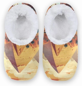 Oasis Egypt Palms Fuzzy Memory Foam Closed Back Slippers for Women Men Knit Fleece Lined House Shoes with Anti-Skid Sole Bedroom Shoes for Outdoor Indoor Bedroom Hotel