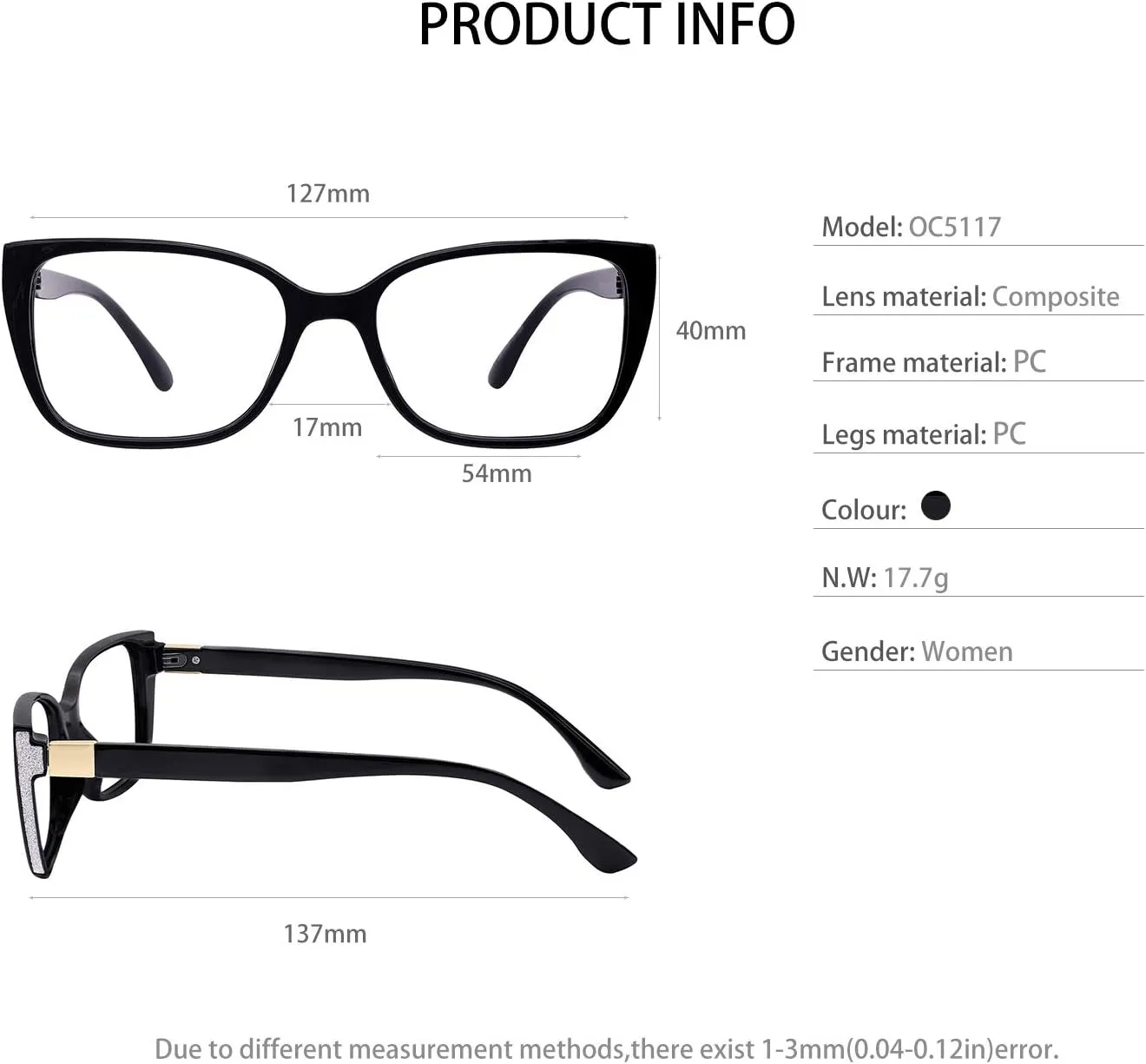 OCCI CHIARI Designer Reading Glasses for Women 2.5 Black Large Fahion Readers 1.0 1.25 1.50 1.75 2.0 2.25 2.50 2.75 3.0 3.5 4.0 5.0 6.0 (Black, 2.5)