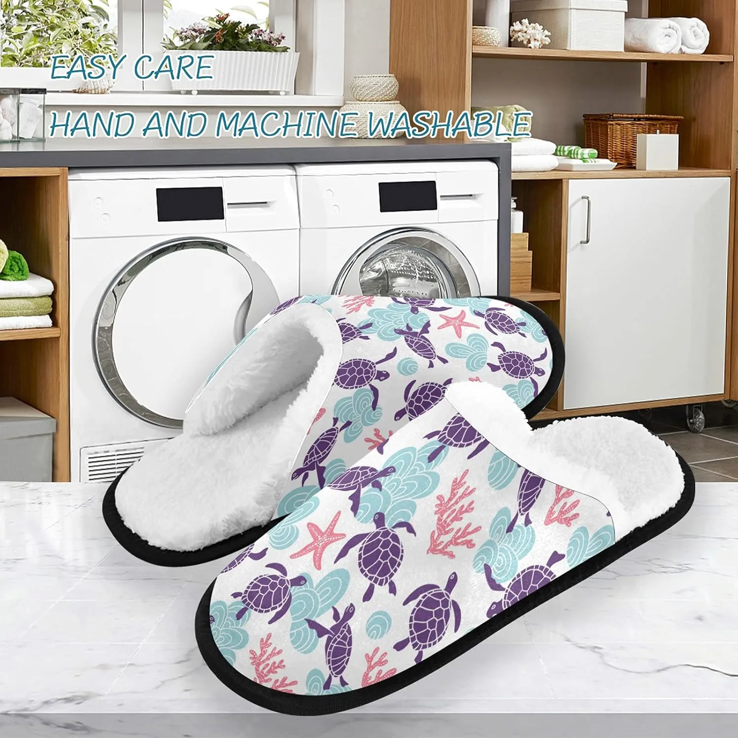 Ocean Turtles Pattern Slippers, Soft Memory Foam Non-Slip Indoor House Slippers Home Shoes for Bedroom Hotel Travel Spa