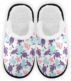 Ocean Turtles Pattern Slippers, Soft Memory Foam Non-Slip Indoor House Slippers Home Shoes for Bedroom Hotel Travel Spa