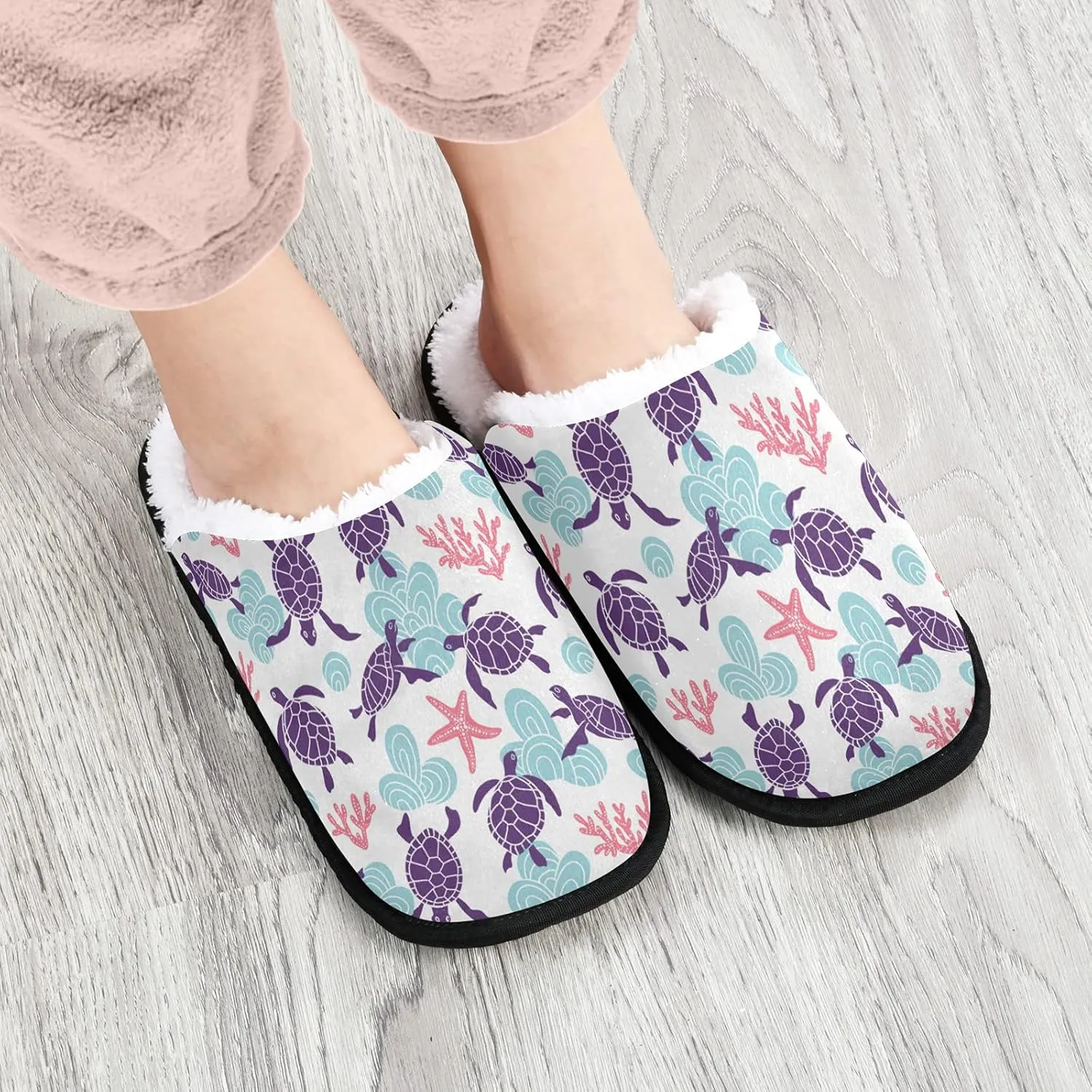Ocean Turtles Pattern Slippers, Soft Memory Foam Non-Slip Indoor House Slippers Home Shoes for Bedroom Hotel Travel Spa