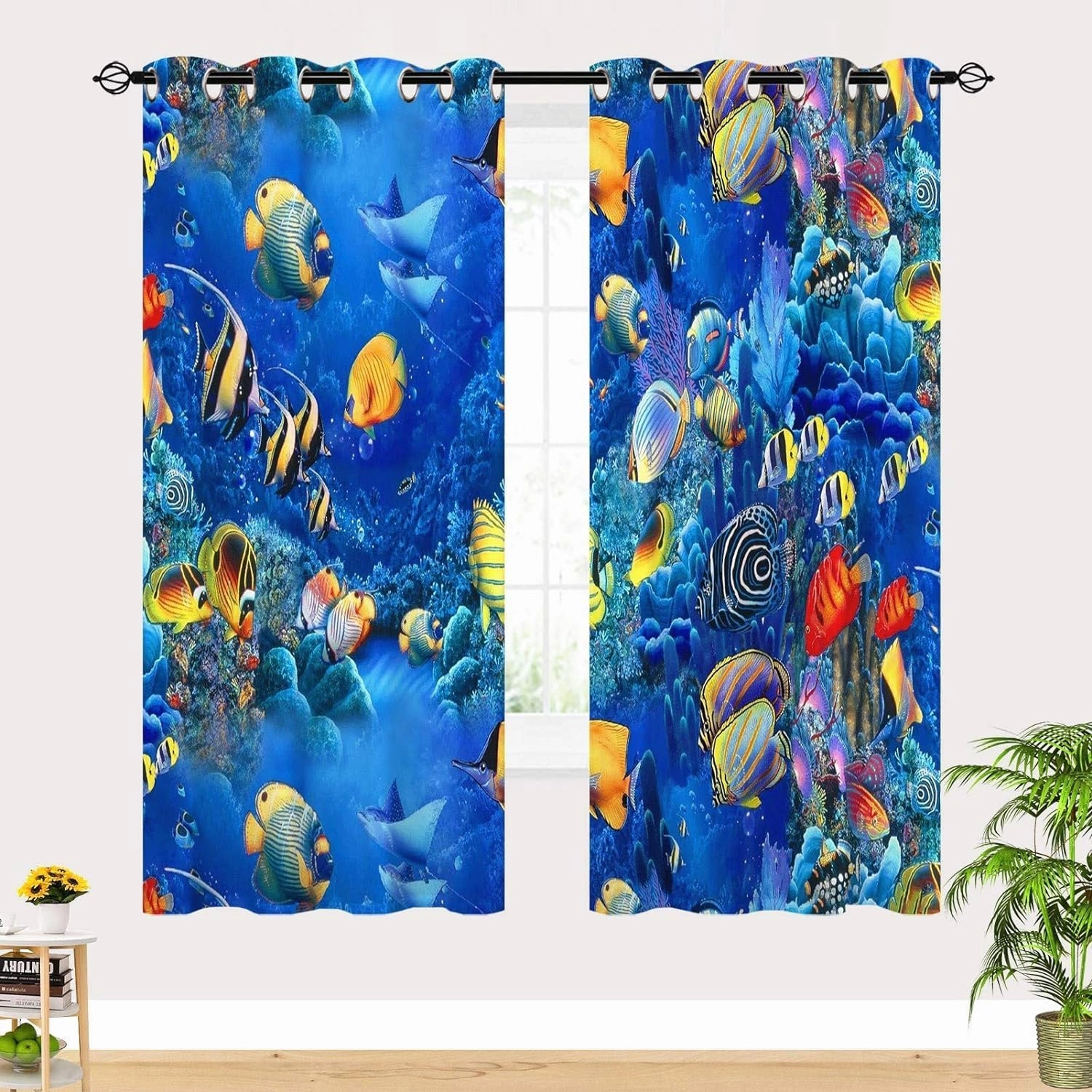 Ocean Curtains W27.5 x L39 Inch Grommet Tropical Fish Coral Animal Underwater Sea World Art 3D Pattern Waterproof Fabric Window Drapes for Bedroom Kitchen Bathroom Window Small Closet 2 Panels