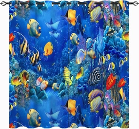 Ocean Curtains W27.5 x L39 Inch Grommet Tropical Fish Coral Animal Underwater Sea World Art 3D Pattern Waterproof Fabric Window Drapes for Bedroom Kitchen Bathroom Window Small Closet 2 Panels